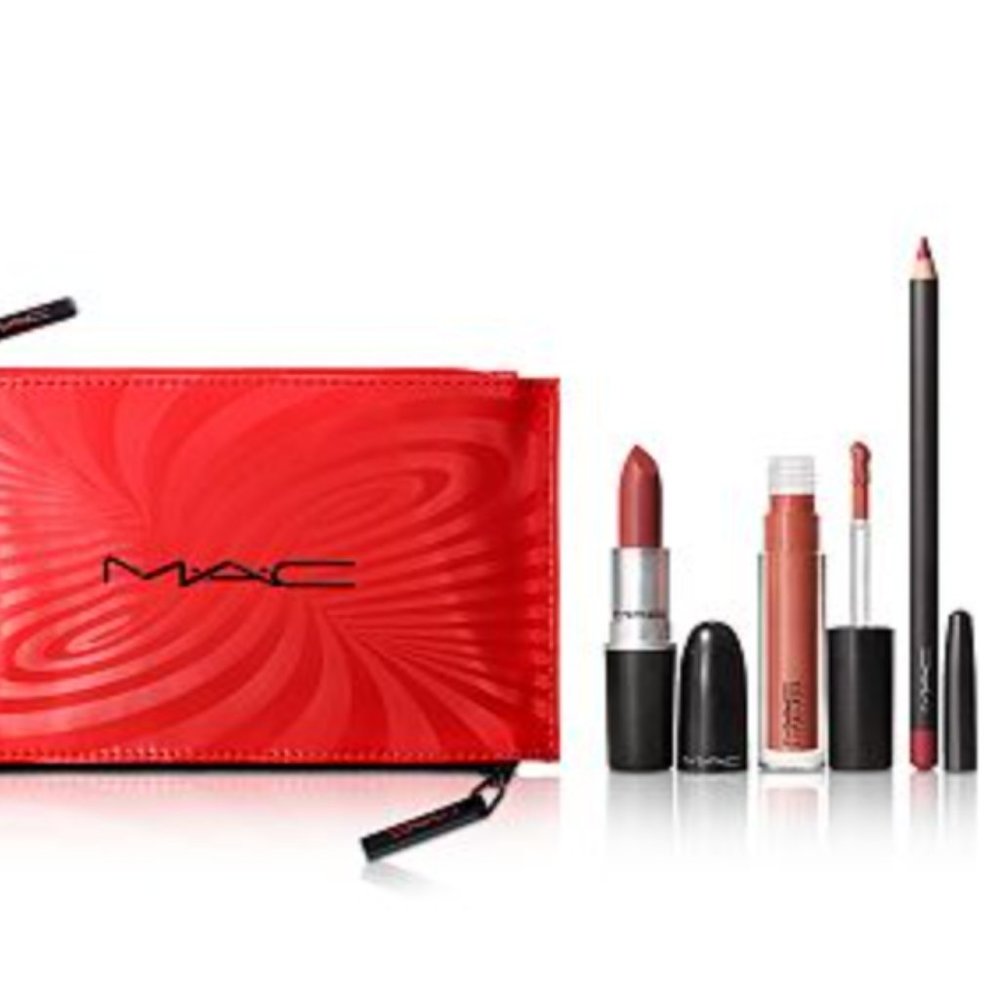MAC Best-Kept Secret Lip Kit In Neutral Lipstick, lip pencil, lipglass FULL SIZE